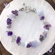 Blue Lace Agate, Amethyst & Opalite Crystal Bracelet with Silver Heart Toggle